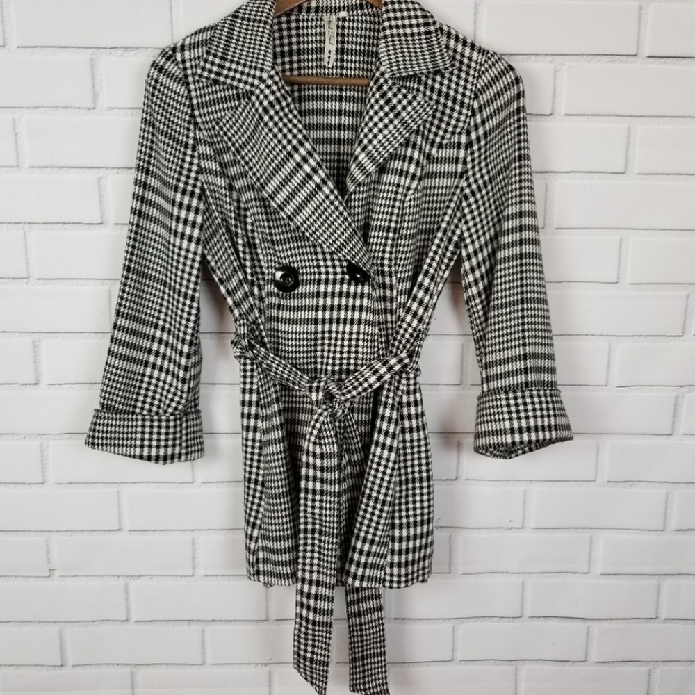 Womens Plaid Double Breasted Jacket Size S Black White Button Career HeartSoul